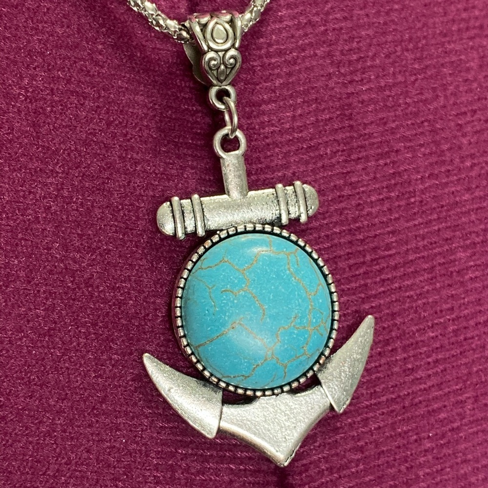 Anchor Semiprecious Stone Necklace - Turquoise